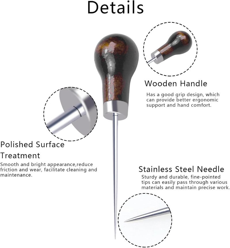 Abvsdu 6 PCS Awl Tool, Gourd Shape Wooden Handle Scratch Awl Tool, Awl Tool Sewing for Leather Craft Cloth Pouch Hole DIY Handmade Maker Tool - Image 3